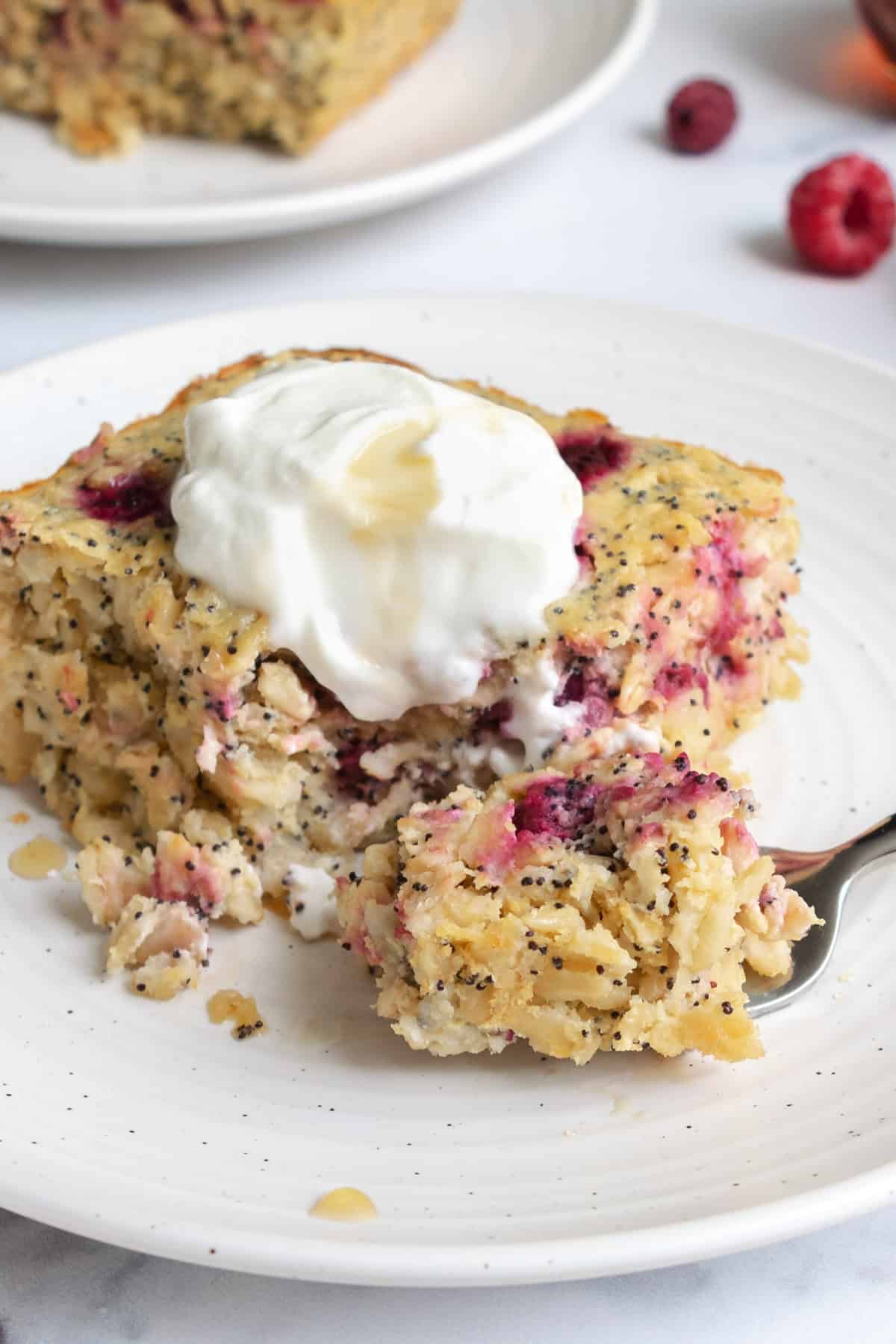 Lemon Raspberry Protein Baked Oatmeal
