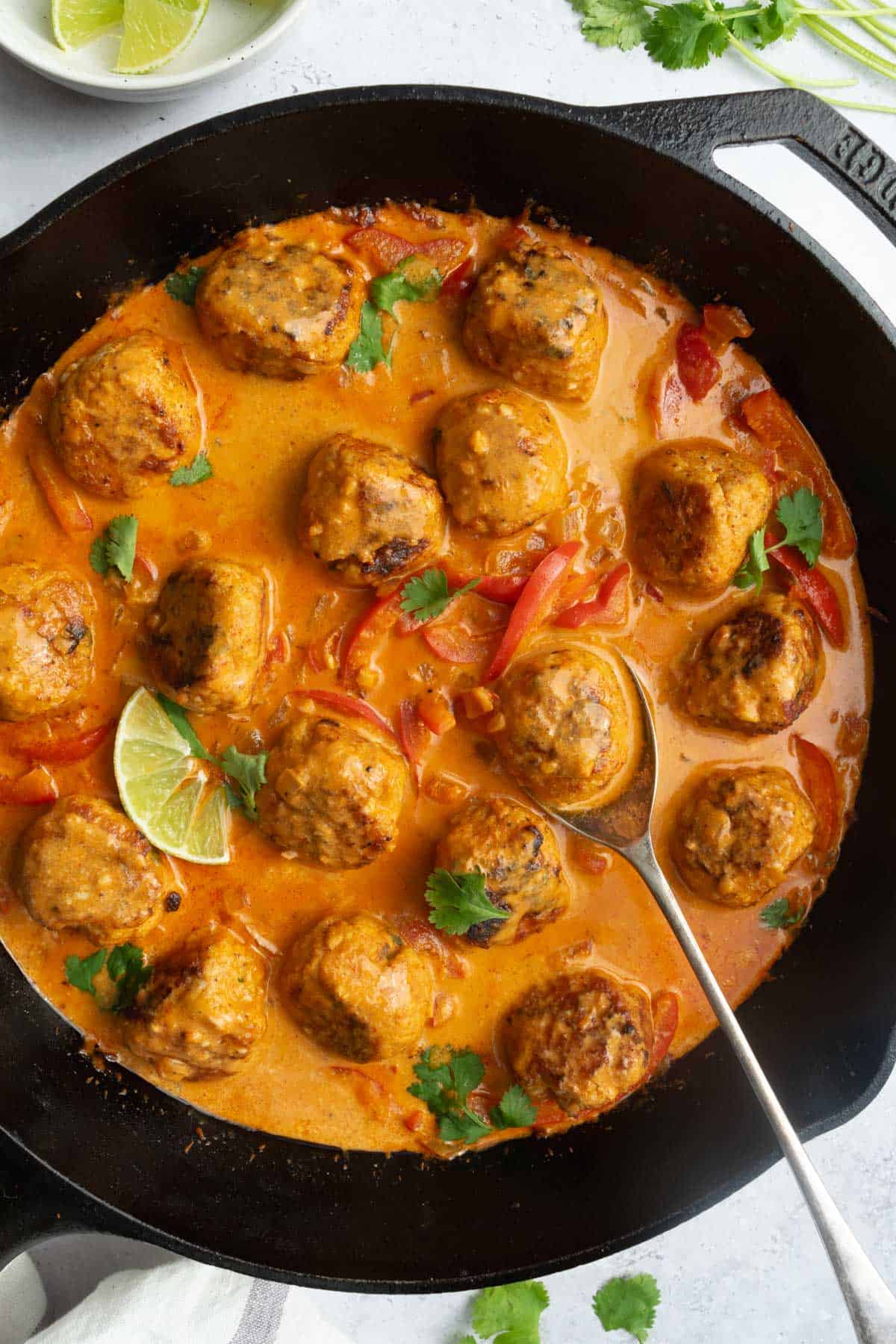 Thai Turkey Meatballs in Red Curry Sauce (Gluten-Free) - Emily Maude Nutrition